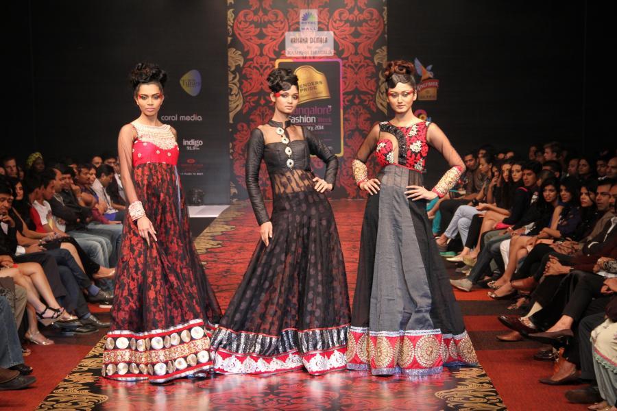 Models showcase Ramesh Dembla`s collection at the Blenders Pride Bangalore Fashion Week in Bangalore. (Photo: IANS)